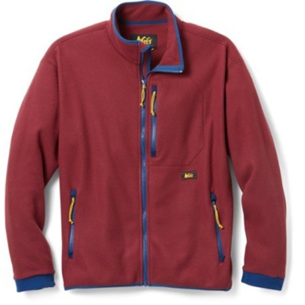 VIntage REI Womens Full Zip Fleece Jacket Small Burgundy Maroon Blue Trim
